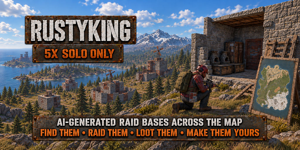 RustyKing 5X Solo Only — AI-generated raid bases across the map
